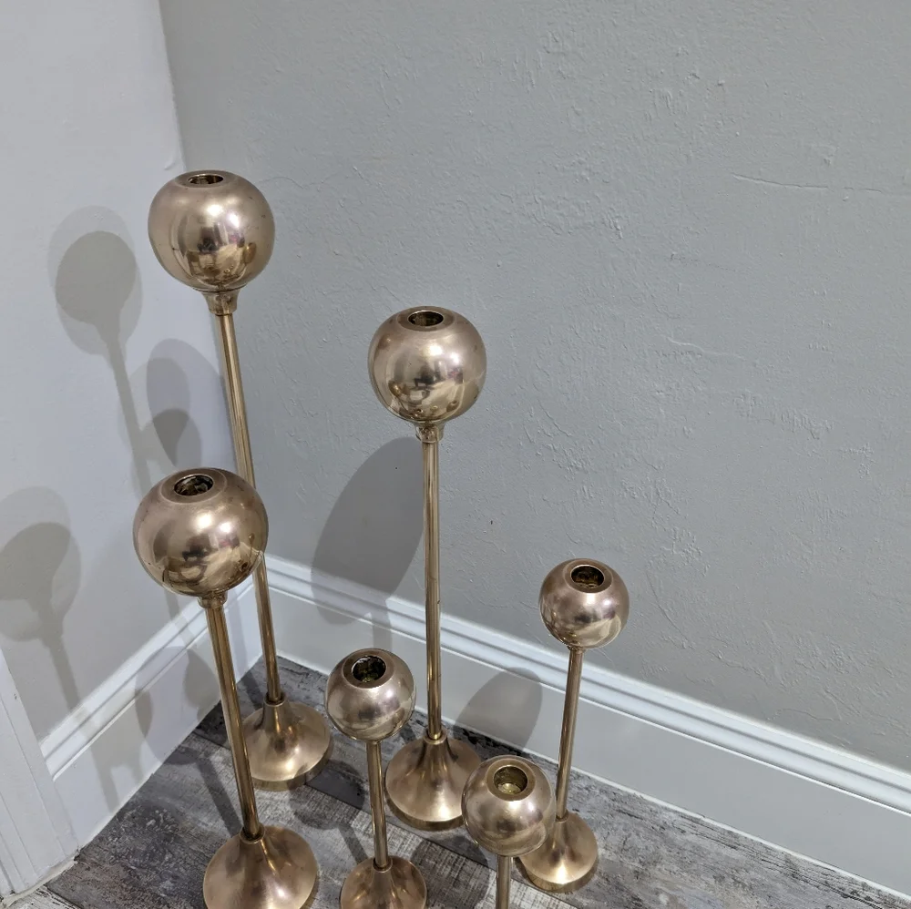Set of XLarge Graduated Brass Candlesticks/Mid Century Modern Brass Candlestick‎
